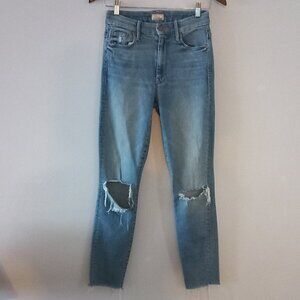 MOTHER high waisted looker ankle fray ripped knee jeans